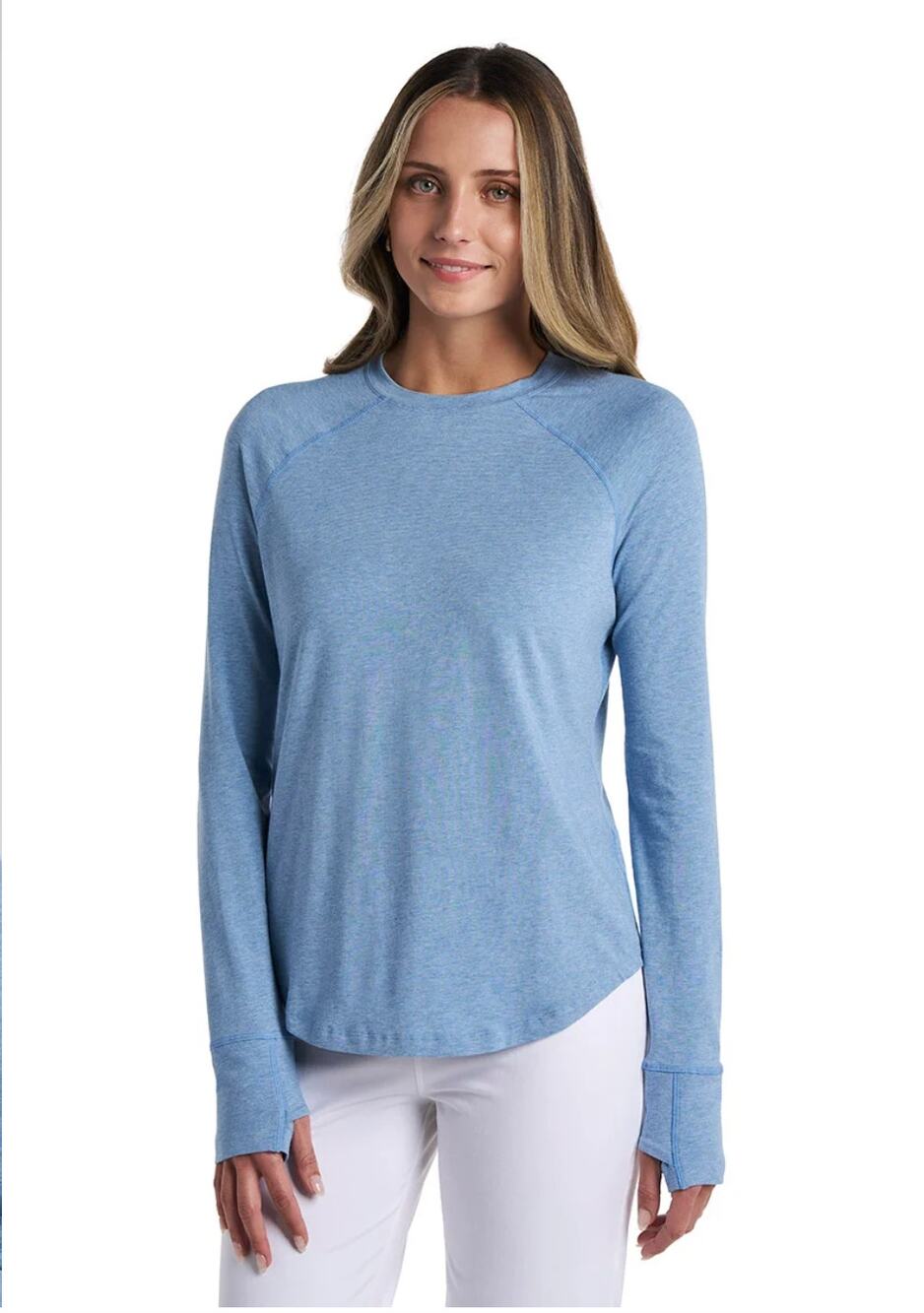 Coolibar Lumaleo Shirt Womens Blue Heather L/S Cotton/Bamboo UPF 50 Size XL